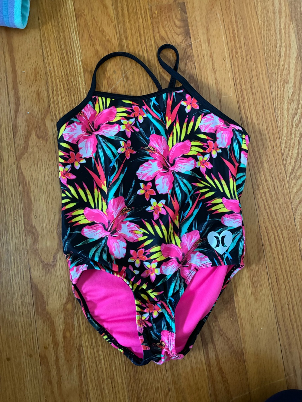 Hurley Girls' Neon Pink floral Swim one piece size 4